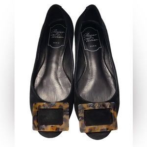 Roger Vivier Grommette Ballet Flats Black Suede Size 40 GUC $750